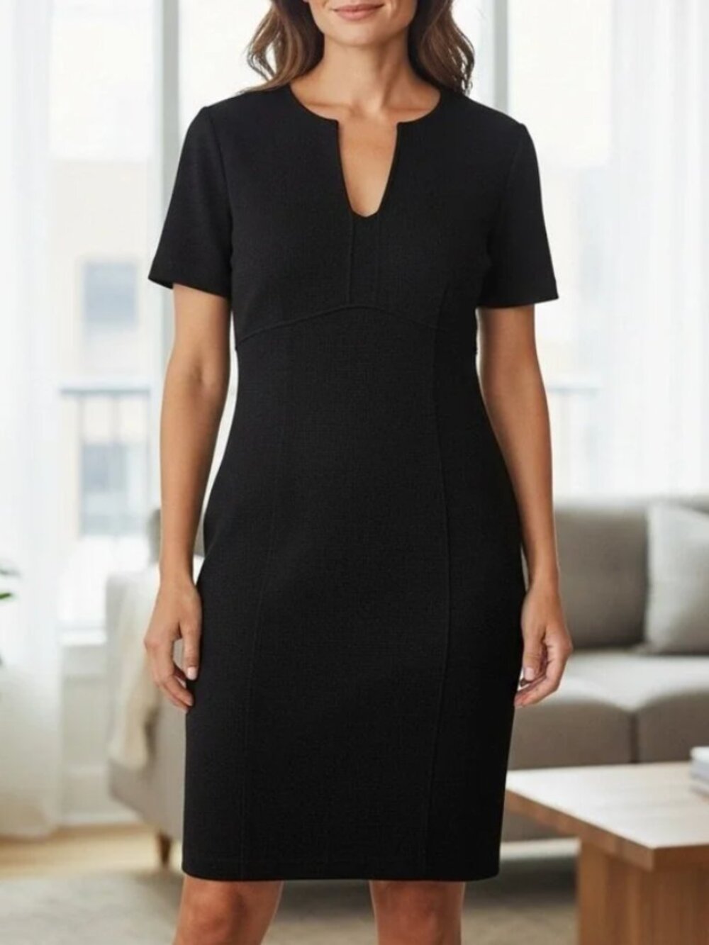 St John Caviar Wool Textured Knit Sheath Dress